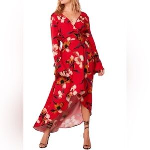 Chic Red Floral High Low Dress
